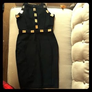 Black Vest Bandage Dress with Gold Embellishments